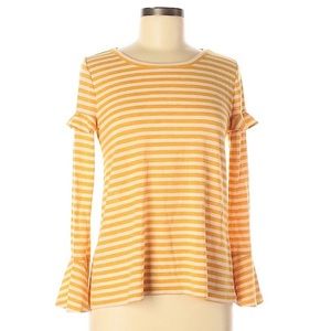 LOFT Yellow & White Striped Long Sleeve Top Sz XS